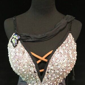 Black Swan - Ballroom Smooth Gown Black Velvet with Swarovski & Pearls